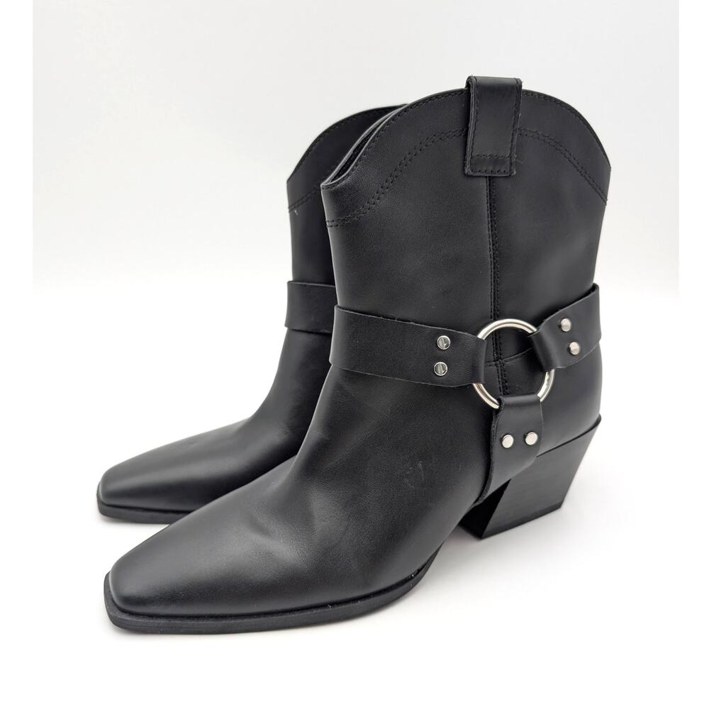 Open Edit Enzo Western Ankle Boot Square Toe Women's Black Size US6.5M EU37